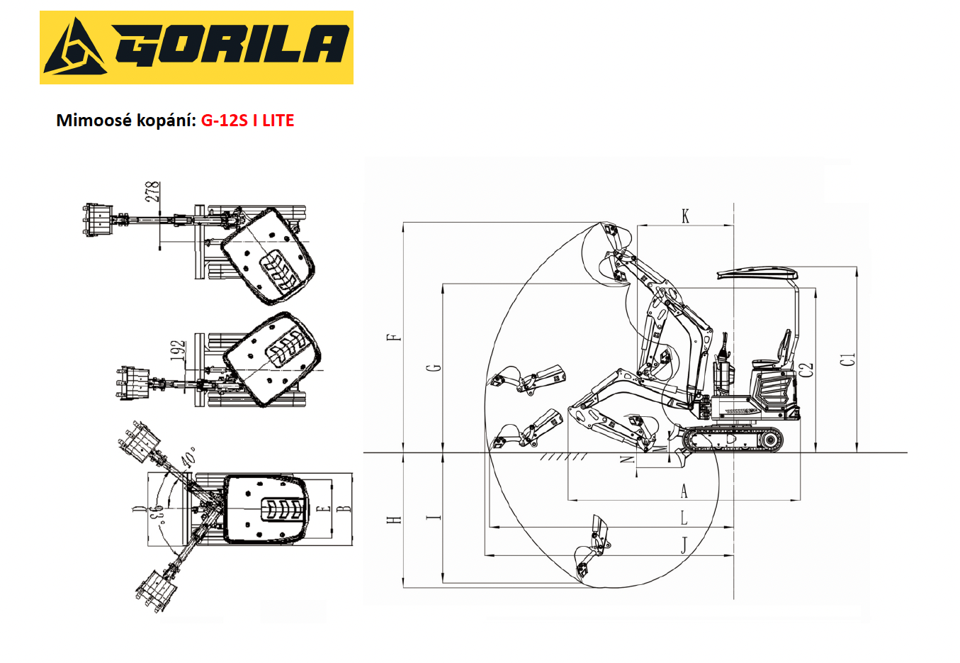 Rozměry a pracovní rozsah GORILA G12S I LITE 2 2026